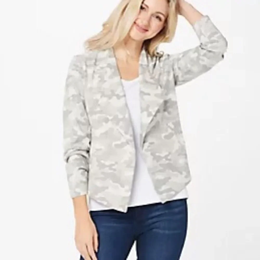 Susan Graver Weekend Printed Cotton Knit Drape Front Jacket